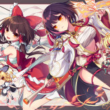 Konachan.com---379858-apron-bow-braids-breasts-chibi-cleavage-dress-fire-garter-gloves-group-hat-magic-male-miko-navel-ofuda-red_eyes-sarashi-socks-touhou-witch-witch_hat