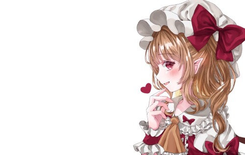 Konachan.com---380020-blonde_hair-blush-bow-close-fang-flandre_scarlet-hat-heart-jaku_sono-long_hair-pointed_ears-ponytail-red_eyes-touhou-vampire-white-wings-wristwear.jpg