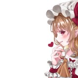 Konachan.com---380020-blonde_hair-blush-bow-close-fang-flandre_scarlet-hat-heart-jaku_sono-long_hair-pointed_ears-ponytail-red_eyes-touhou-vampire-white-wings-wristwear